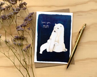 Love You Mum Polar Bear Card // Mother's Day Card // Mum Birthday Card // Bear Mummy Card // Polar Bear FamilyCard