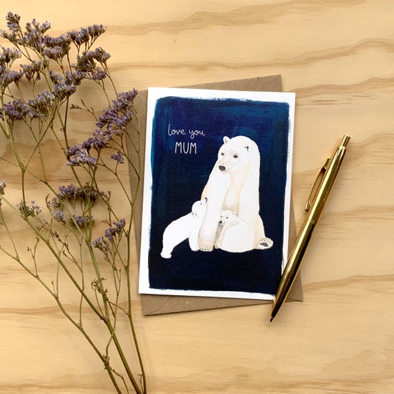 Love You Mum Polar Bear Card // Mother's Day Card // Mum Birthday Card // Bear Mummy Card // Polar Bear FamilyCard