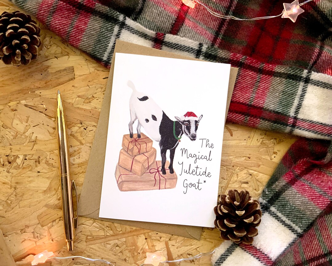 The Magical Yuletide Goat Christmas Card // Illustrated Christmas Card