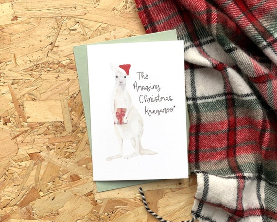 The Amazing Christmas Kangaroo Christmas Card // Illustrated Christmas Card // Festive Animal Greetings Cards