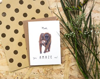 Mum You Amaze Me Orangutan Card // Mother's Day Card // Mum Birthday Card // Monkey Mummy Card // Orangutan Endangered Species Card