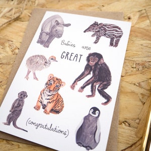 Les bébés sont une excellente carte de vœux // Nouvelle carte bébé // Carte de félicitations pour bébé // Carte bébé mignon // Bébé animaux