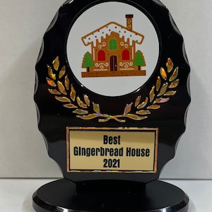 Personalized Gingerbread House Contest Trophy, Black and Gold Award