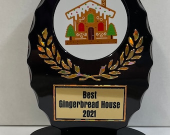 Personalized Gingerbread House Contest Trophy, Black and Gold Award