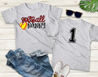 Softball Nanny T-Shirt: Personalized Number, Unisex Gray Tee