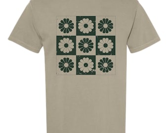 Comfort Colors Checkered Floral T-Shirt, Retro Flowers Shirt