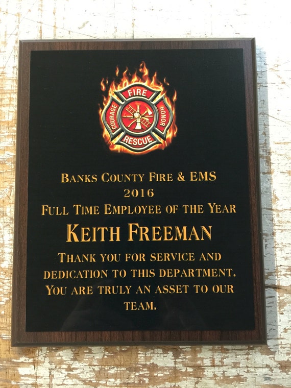 Firefighter award fireman award plaque Custom award plaque | Etsy