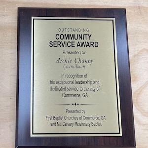Customizable Community Service Award Plaque, Gold & Black
