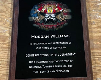 Custom Firefighter Plaque, Personalized Fireman Award