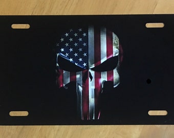 Punisher License plate, american flag, punisher car tag, American punisher, keychain, frame, coaster