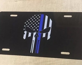 Punisher Police License Plate, Thin Blue Line Car Tag