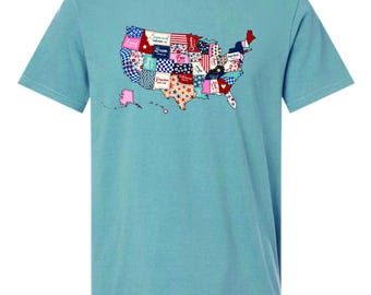 Comfort Colors USA Map T-Shirt, 4th of July, America Shirt