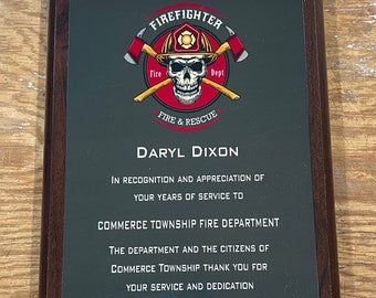 fireman plaque Firefighter award fireman award plaque Custom award plaque customize it with your words different sizes available
