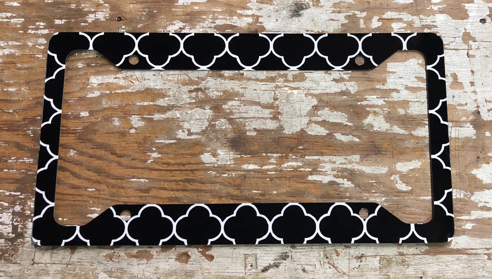 Monogrammed License Plate Black White Quatrefoil Personalized Etsy