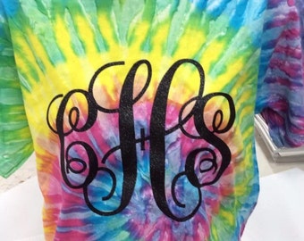 personalized Tie dye shirt, monogram tie dye shirt, glitter monogram shirt