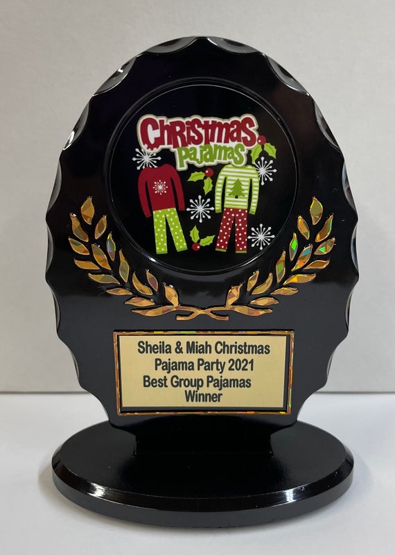 Personalized Christmas Pajama Contest Trophy, Custom Award