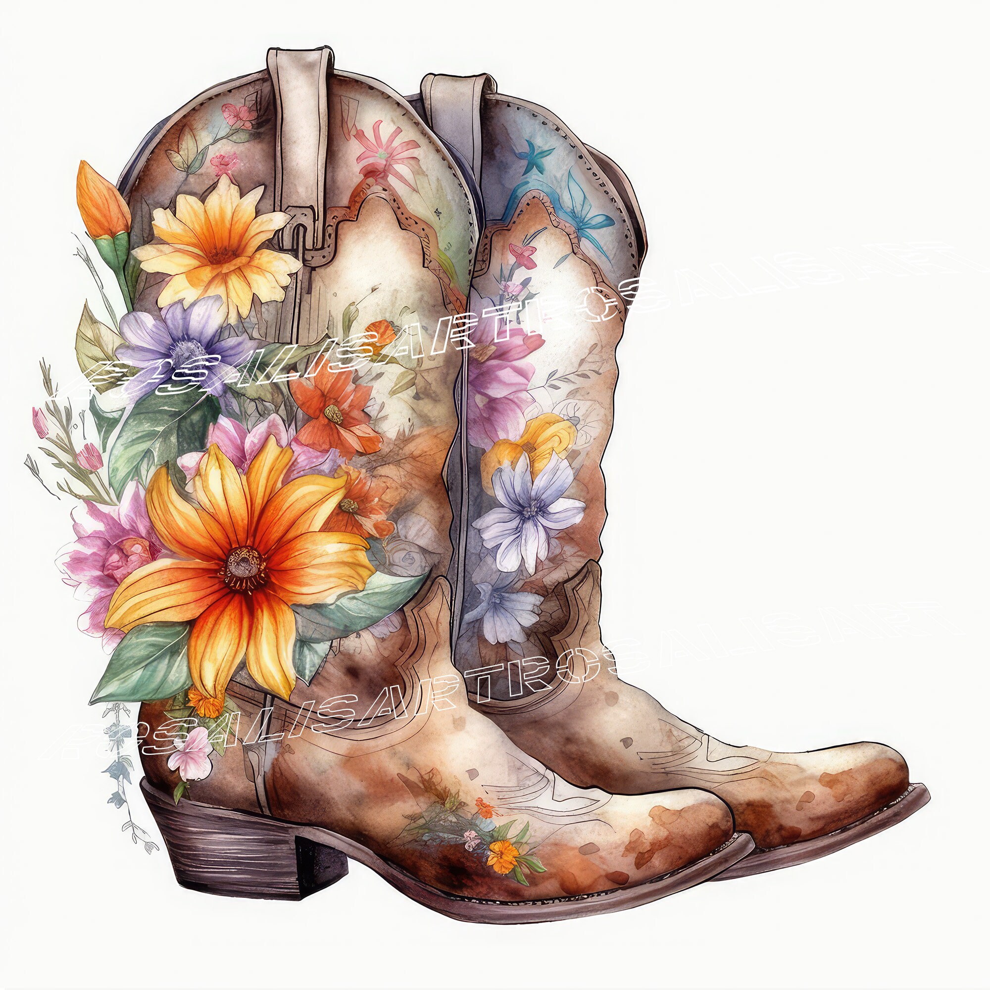 Girl Boots With Flowers Clipart Digital Download Floral Boots - Etsy