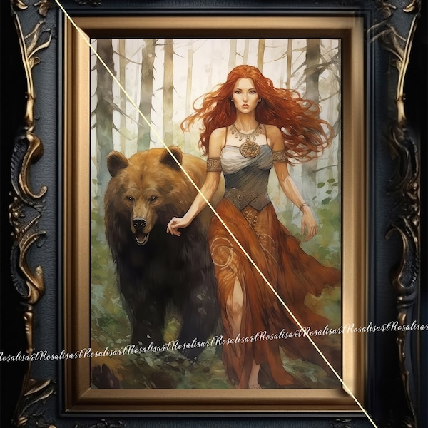 Artio watercolor Celtic mythology digital download Celtic goddess Celtic bear goddess