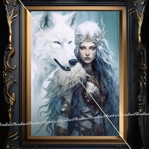 Skadi Norse mythology digital download Norse winter goddess with white wolf goddess of mountains