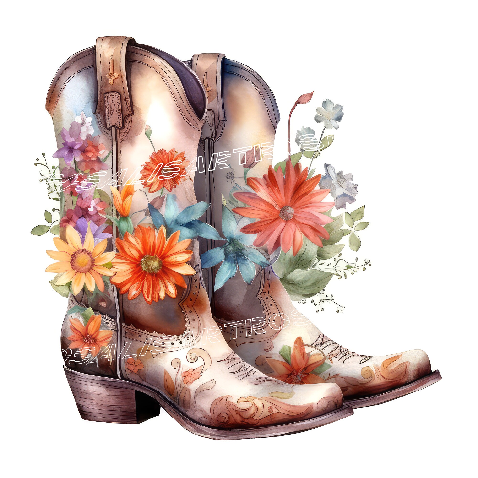 Girl Boots With Flowers Clipart Digital Download Floral Boots - Etsy