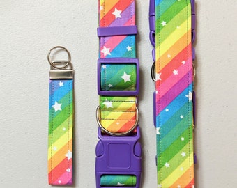 Rainbow Stripes and White Stars Print Adjustable 16"-26" Fursuit Collar