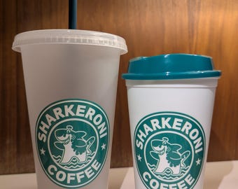 Eco-Friendly Reusable Plastic Sharkeroni Coffee Cup with Lid