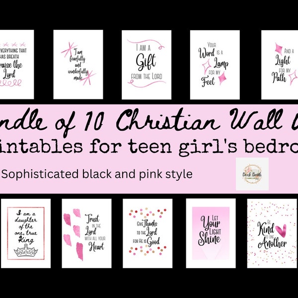 Pink and Black Teen Girl's Room Decor/Bible Verse Art for Girl's Room/Christian Wall Art Girls Bedroom/Christian Aesthetic Art/Girls Bedroom