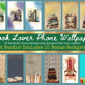 Book Lover Phone Wallpaper Bundle/Book Nerd Phone Background/Reader Phone Wallpaper Bundle/Bookish Smartphone Backgrounds