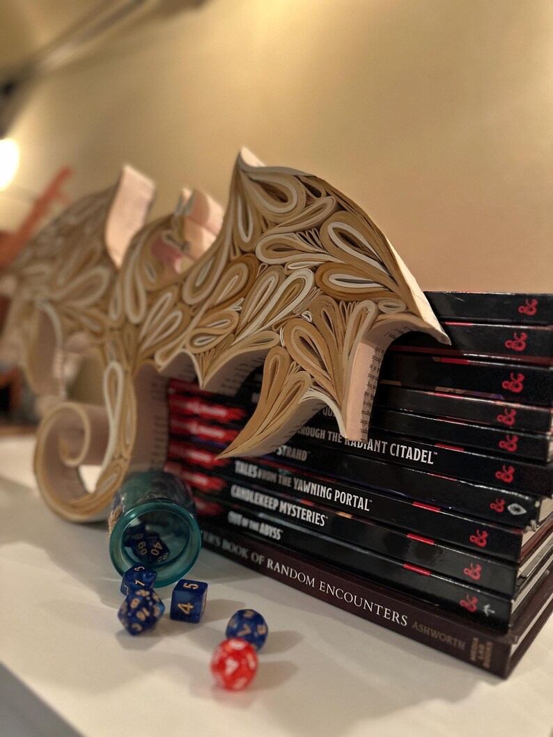 Book Dragon Sculpture, Gothic Fantasy Home Decor, Upcycled Dungeons and Dragons Gift, Fourth Wing Bookish Art image 10