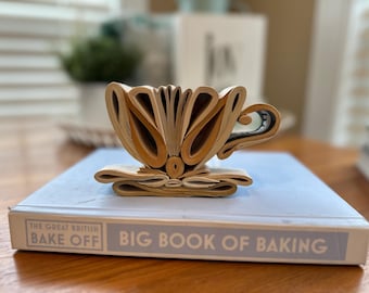 Teacup Book Sculpture, Unique Librarian Gift, Whimsical Tea Lover Art, Upcycled Bookish Decor