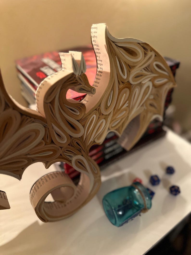 Book Dragon Sculpture, Gothic Fantasy Home Decor, Upcycled Dungeons and Dragons Gift, Fourth Wing Bookish Art image 15