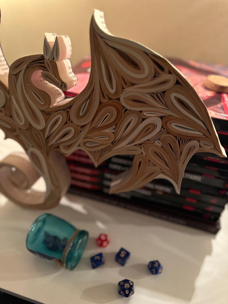 Book Dragon Sculpture, Gothic Fantasy Home Decor, Upcycled Dungeons and Dragons Gift, Fourth Wing Bookish Art image 14