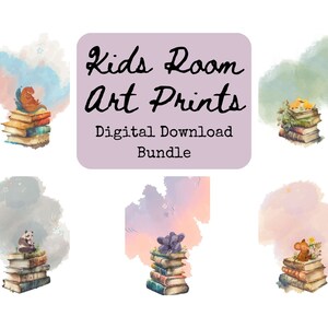 Watercolor Nursery Wall Art/Animals and Books Nursery Print/Cute Nursery Decor/Literary Art Print/Nursery Print Bundle/Nursery Accent Wall