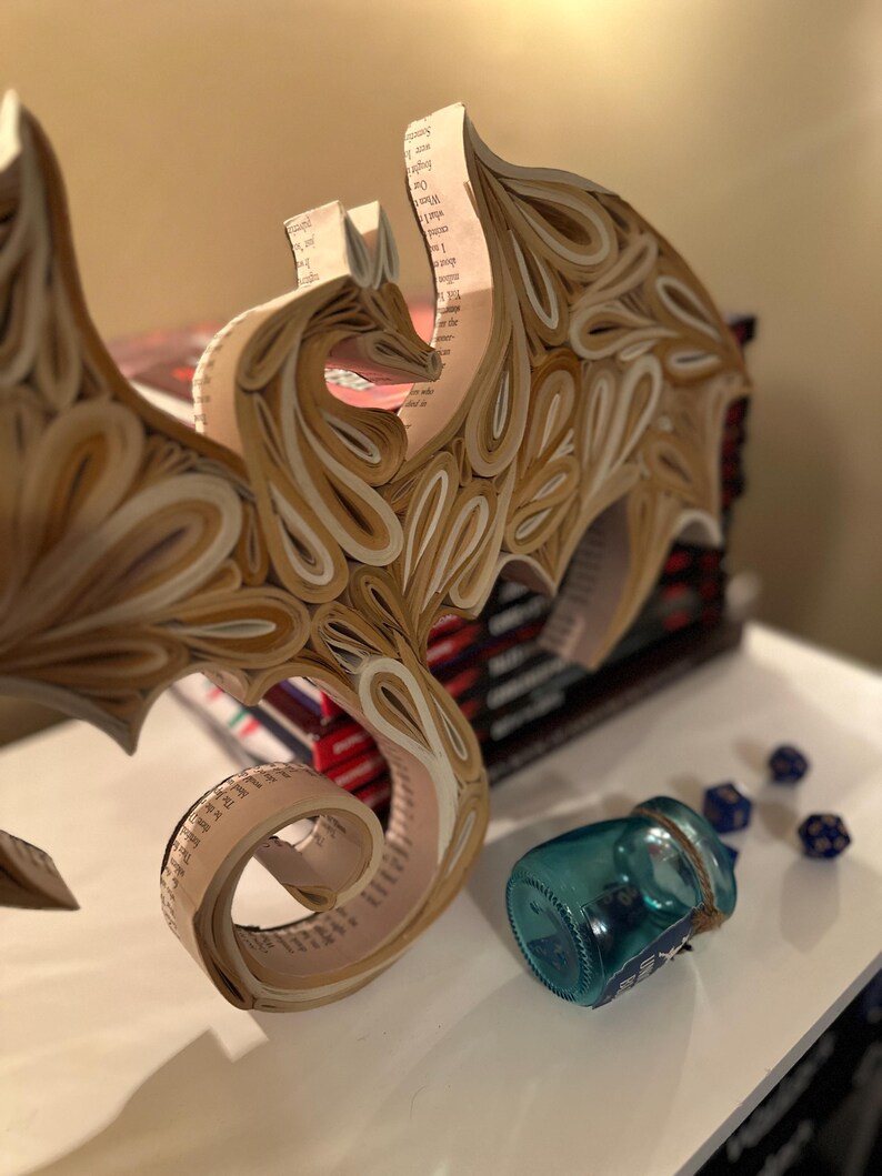 Book Dragon Sculpture, Gothic Fantasy Home Decor, Upcycled Dungeons and Dragons Gift, Fourth Wing Bookish Art image 11