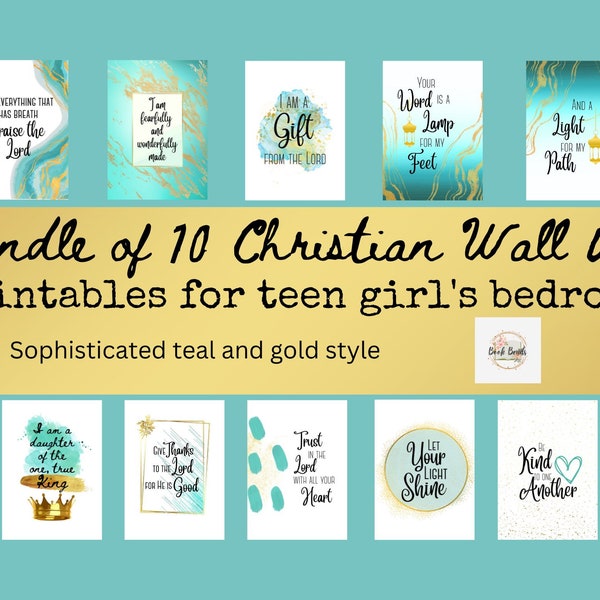 Teal and Gold Teen Girl's Room Decor/Bible Verse Art for Girl's Room/Christian Wall Art Girls Bedroom/Christian Aesthetic Art/Girls Bedroom