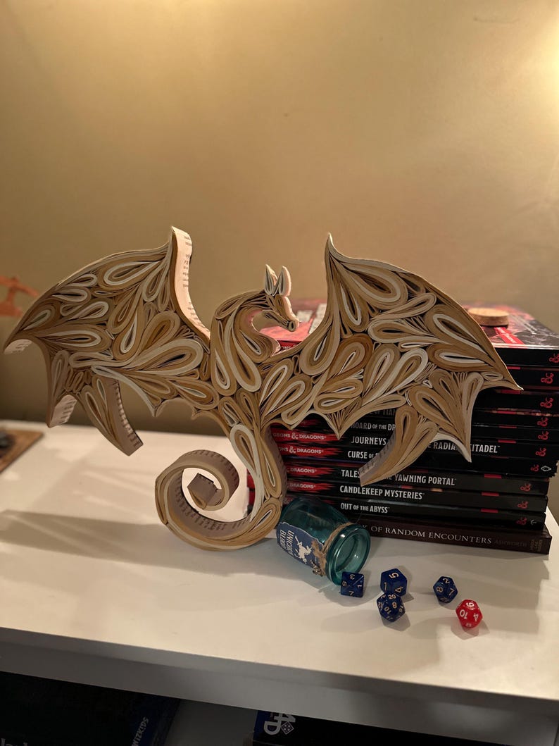 Book Dragon Sculpture, Gothic Fantasy Home Decor, Upcycled Dungeons and Dragons Gift, Fourth Wing Bookish Art image 7