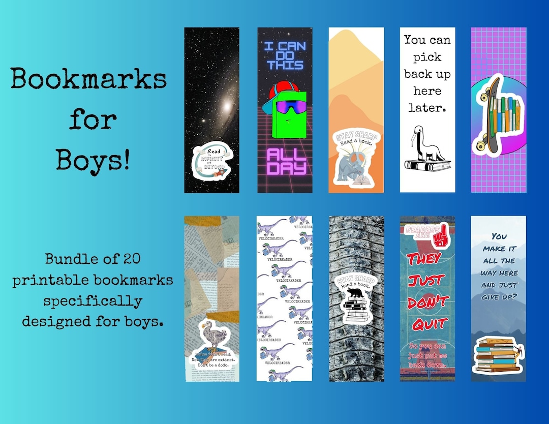 Printable Bookmarks for Boys/funny Bookmarks/library Bookmarks for Boys ...