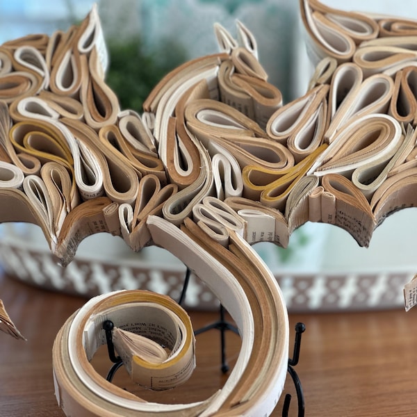 Book Dragon Sculpture, Gothic Fantasy Home Decor, Upcycled Dungeons and Dragons Gift, Fourth Wing Bookish Art