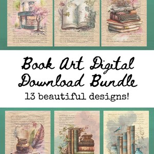 Books on old paper printable/book art digital download/literary prints/art for reader/Book Prints