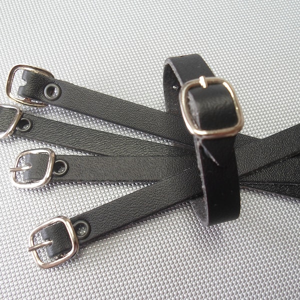 5  Small black leather luggage tag straps  165 x 9.5mm approx.