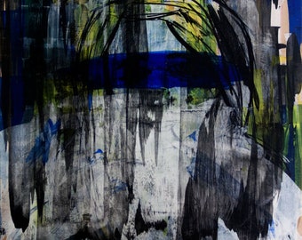 Dark Yellow and Blue and Black Original Expressionist Painting by Taylor Bingham