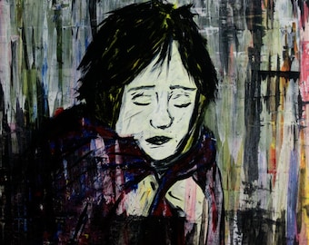 Woman Purple and Green Original Expressionist Painting by Taylor Bingham