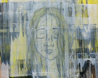Yellow and Black and White Woman Original Expressionist Painting by Taylor Bingham