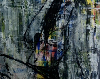 Dark Blue and Yellow Original Expressionist Painting by Taylor Bingham
