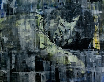Dark Green and Grey Original Expressionist Painting by Taylor Bingham