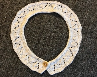 Lace knitted collar, white cotton fan design