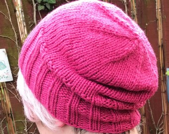 Pink chunky hat, hand knitted