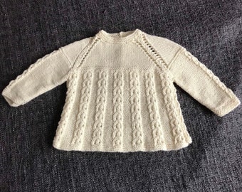 Cream cable tunic jumper, vintage style,  size 6 months