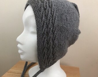 Twist bonnet hat, adult, hand knitted