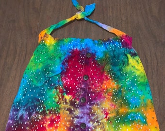 Rainbow style tie dye crop halter top for girls or young adult, size 12-13